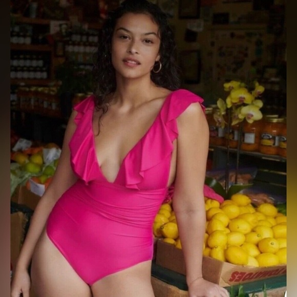 NWT J. Crew Ruched Ruffle One Piece Swimsuit Fuschia Pink Beach BP222 Various - Picture 2 of 3